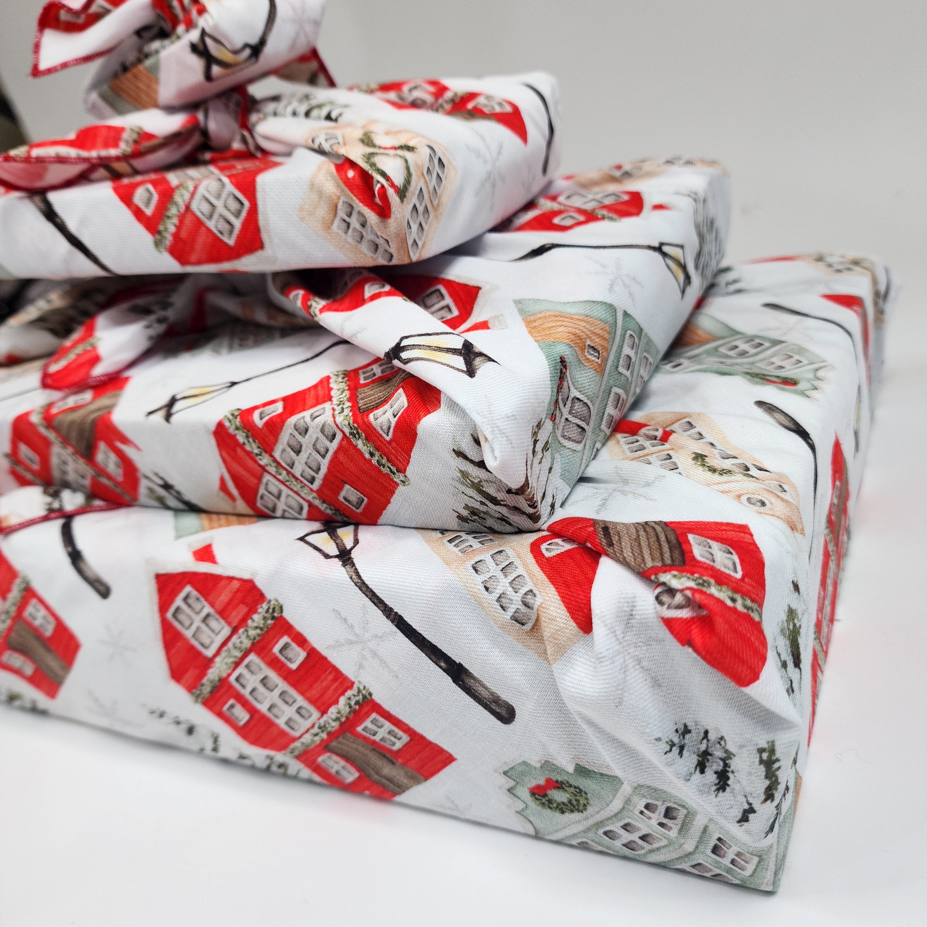 Christmas Cottages - 4 Furoshiki Gift Wraps