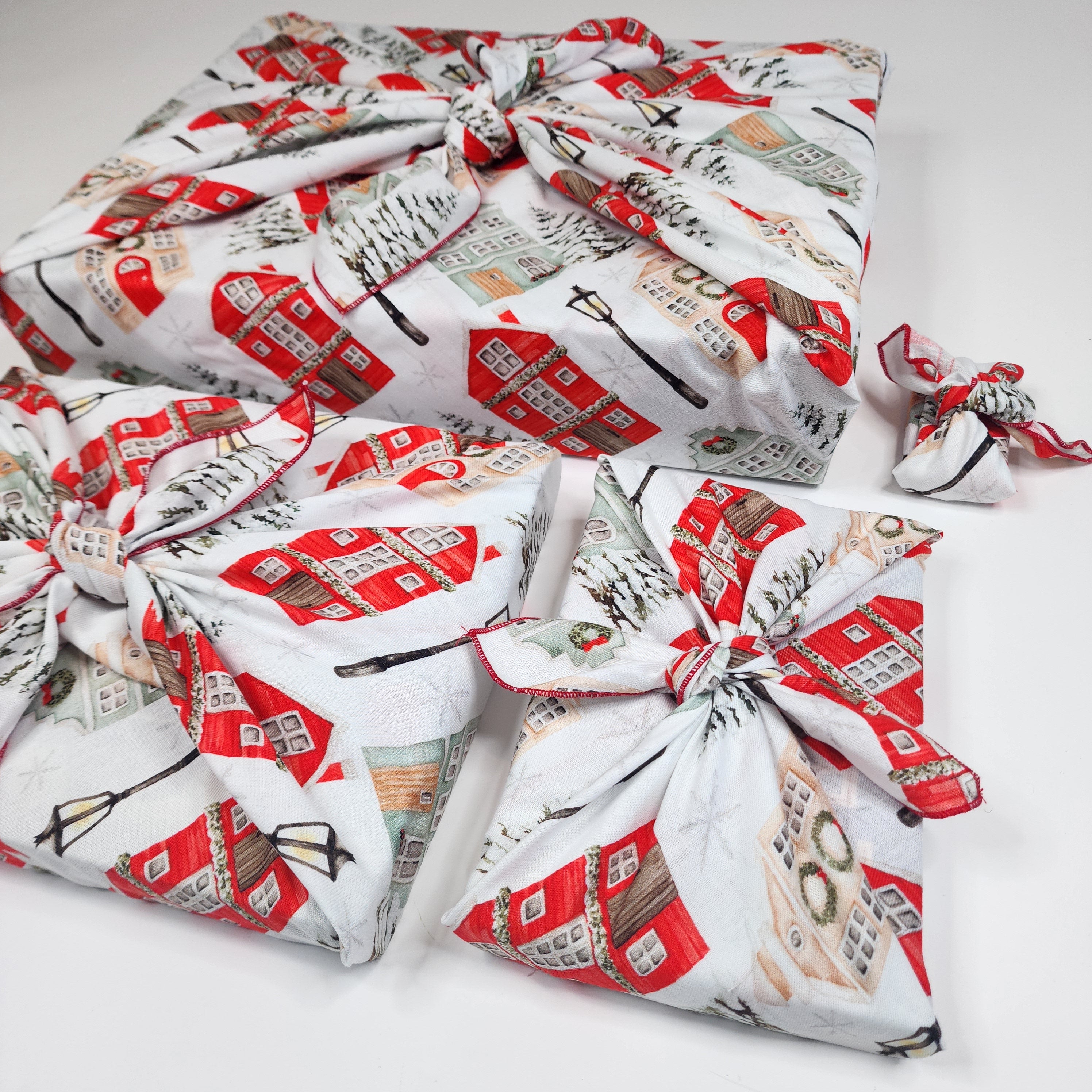 Christmas Cottages - 4 Furoshiki Gift Wraps