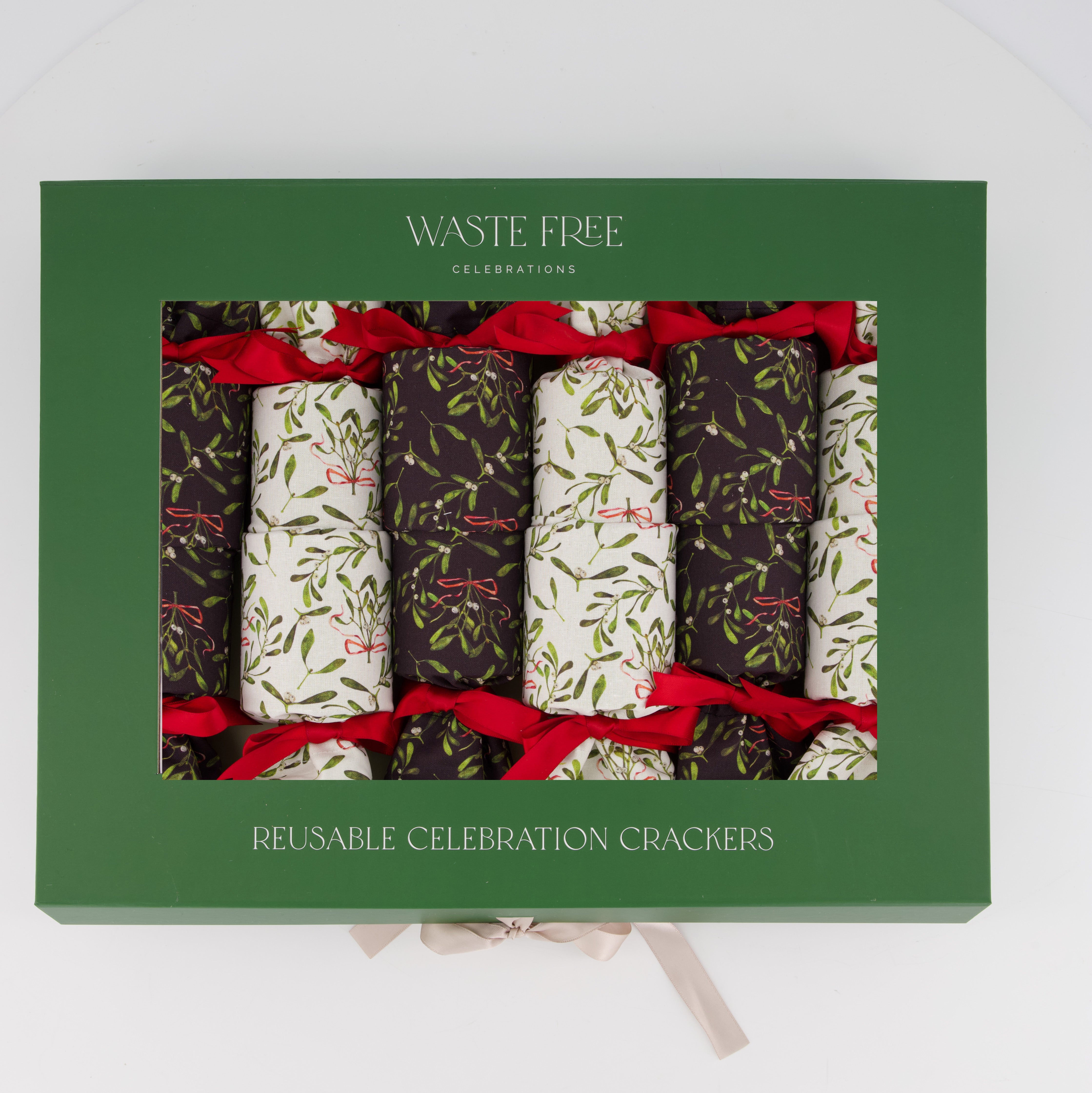 Mistletoe reusable Christmas crackers — boxed with packaging visible — handmade in Afghanistan
